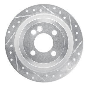 Mini Cooper Brake Rotor (1) - Rear Right - R1 Concepts - Drilled & Slotted - Silver - `09-`14